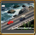 Old red car in Elevado do Joa viaduct, Rio de Janeiro